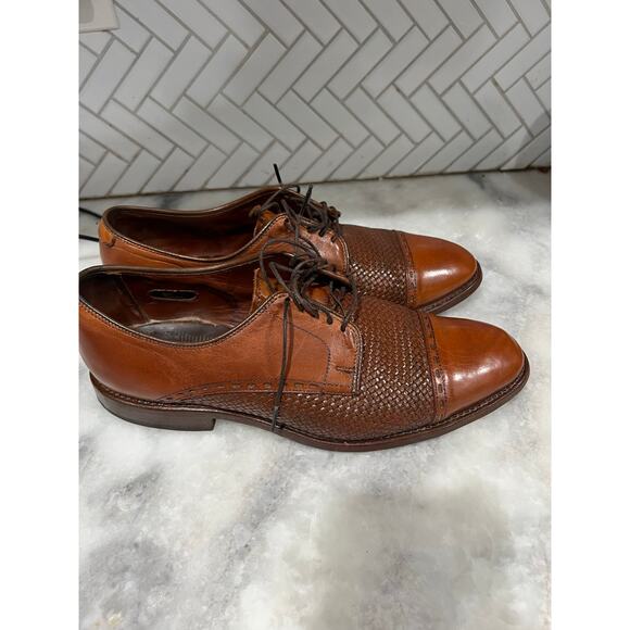 Allen Edmonds Woven Leather Cap Toe Oxford 9D Chestnut Brown Dress Shoes USA - Picture 1 of 11